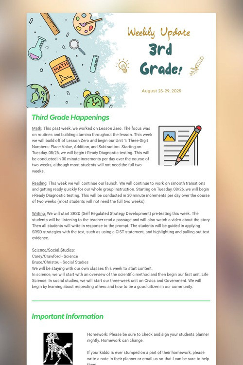 3rd Grade Weekly Update