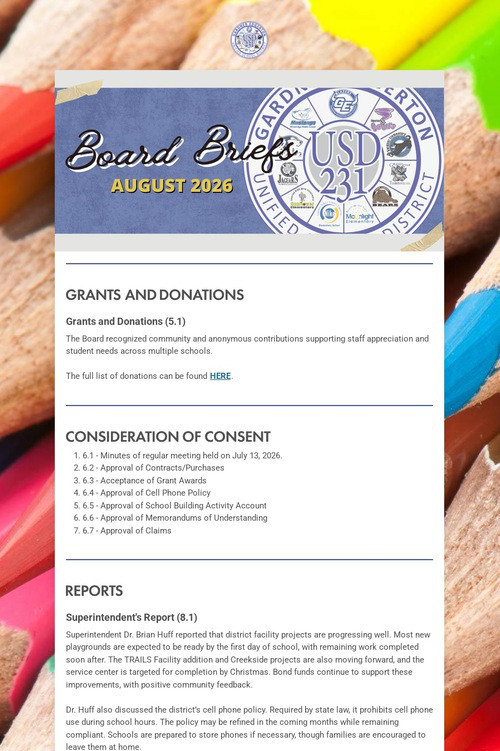 USD 231 Board Briefs (August 2026)