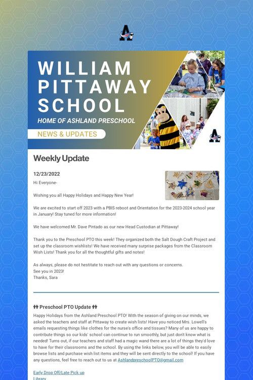 Ashland Preschool Weekly Update