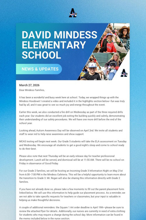 Mindess School Weekly Update