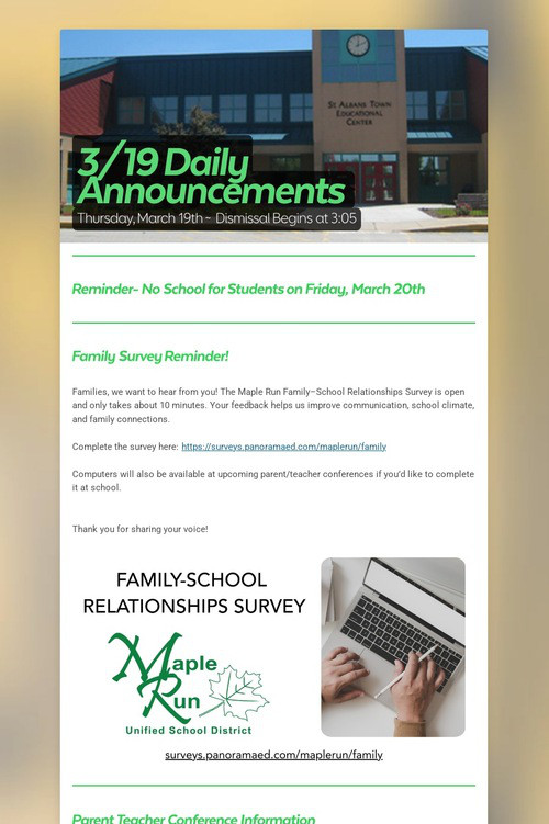 3/19 Daily Announcements