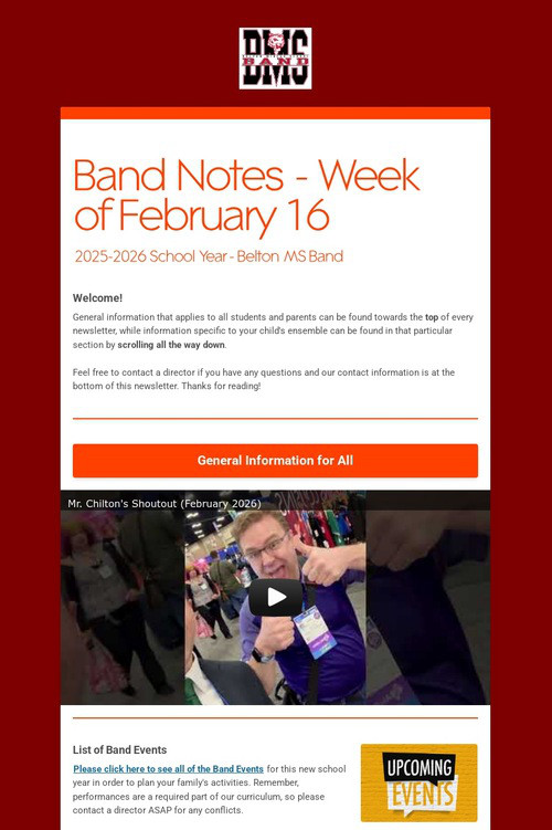 Band Notes - Week of February 16