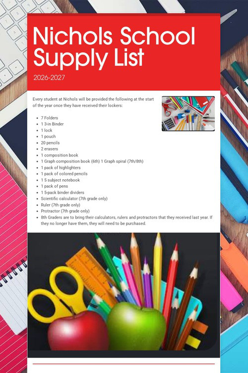 Nichols School Supply List