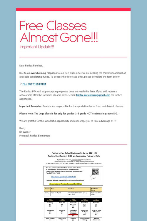 Free Classes Almost Gone!!!