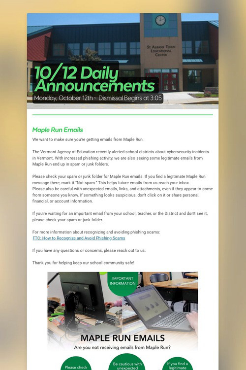 10/12 Daily Announcements