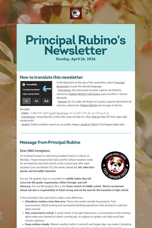 Principal Rubino's Newsletter