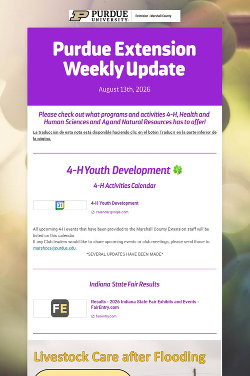 Purdue Extension Weekly Update
