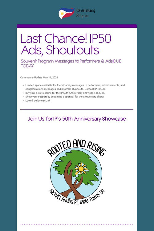 Last Chance! IP50 Ads, Shoutouts
