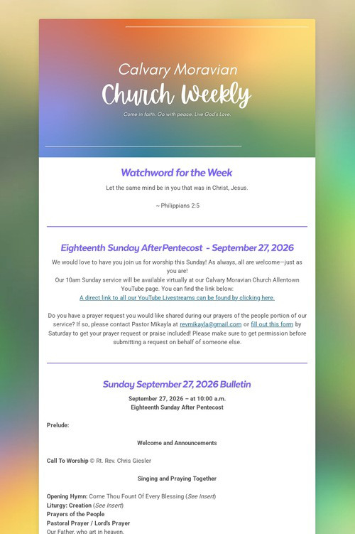 Calvary Moravian Church Weekly