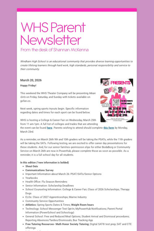 WHS Parent Newsletter