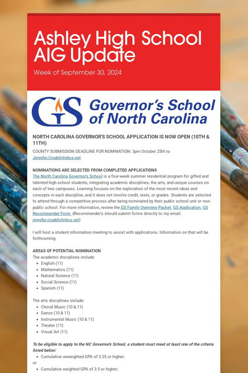 Ashley High School AIG Update