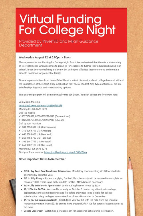 Virtual Funding For College Night