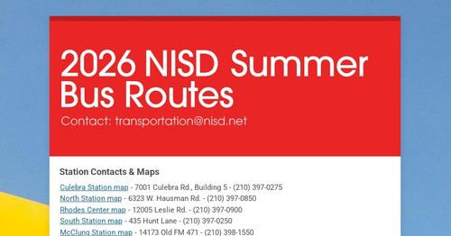 2026 NISD Summer Bus Routes