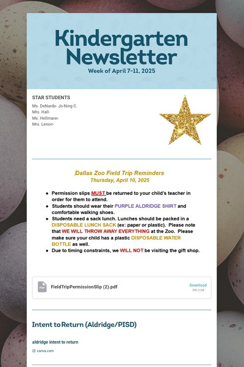 Kindergarten Newsletter