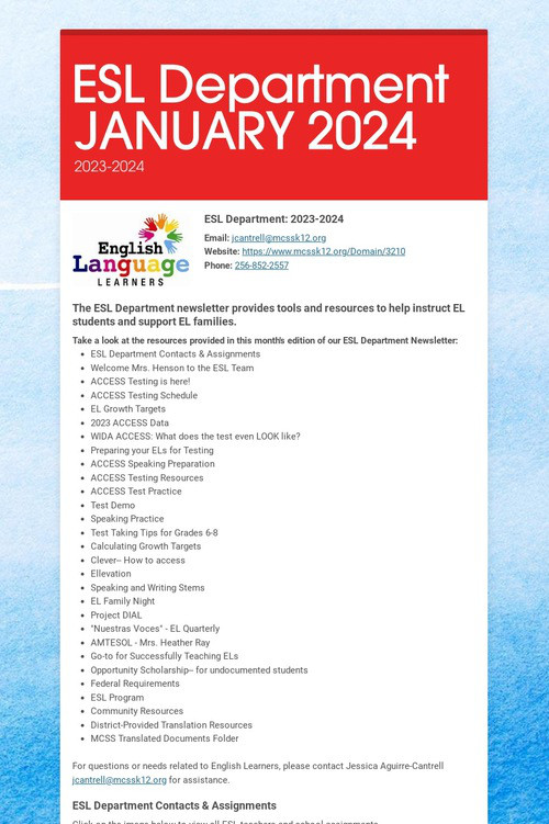 ESL Department JANUARY 2024