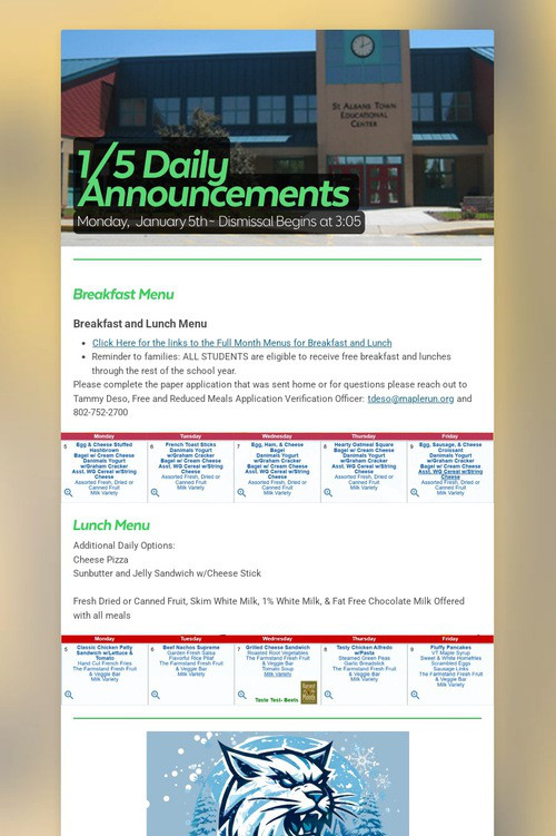1/5 Daily Announcements