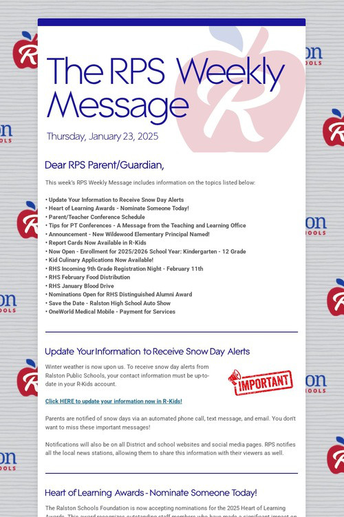 The RPS Weekly Message