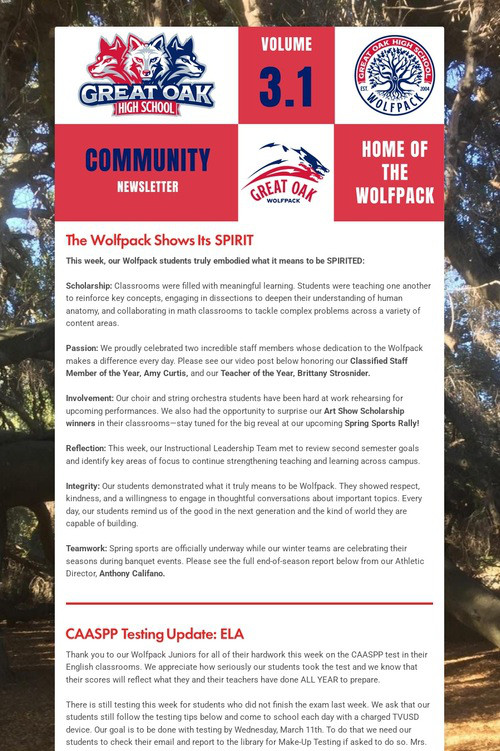 Great Oak - Newsletter Volume 3.1
