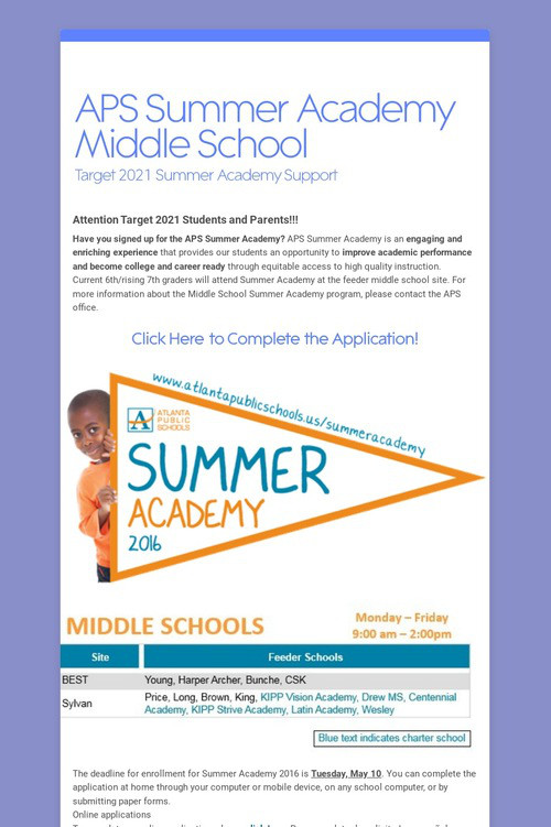 APS Summer Academy Middle School