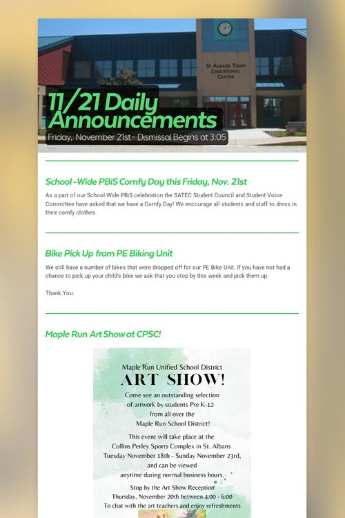 11/21 Daily Announcements