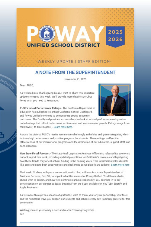 Superintendent's Weekly Update