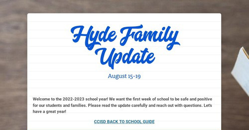 Hyde Family Update | Smore Newsletters for Education