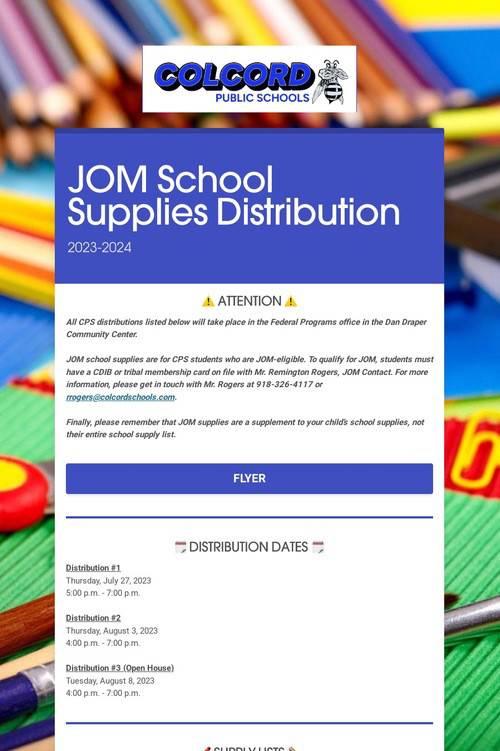 JOM School Supplies 2023- NA Programs