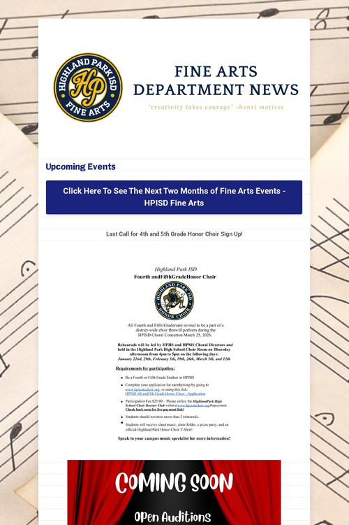 12/31/25 Fine Arts Department News