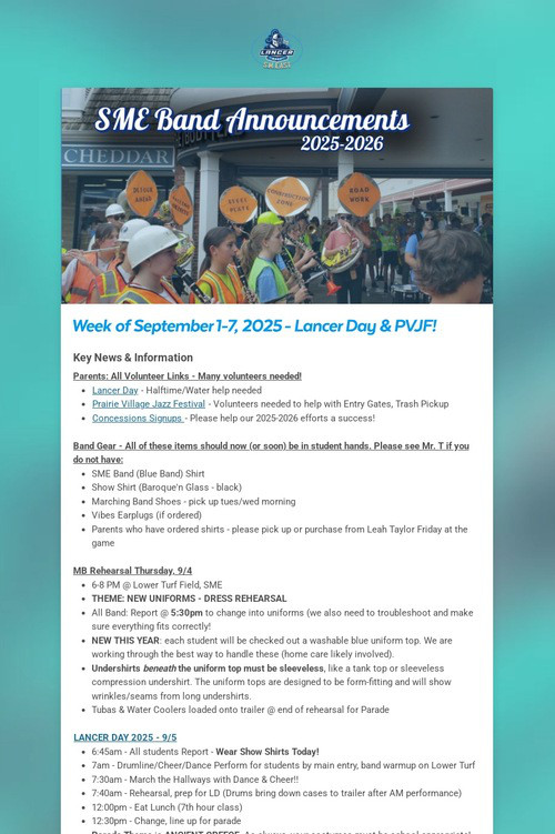 SME Band Announcements