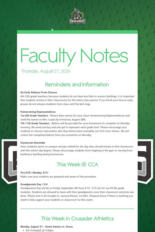 8/27 Faculty Notes