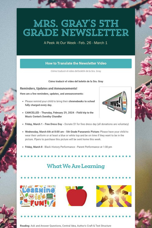 Mrs. Gray's 5th Grade Newsletter