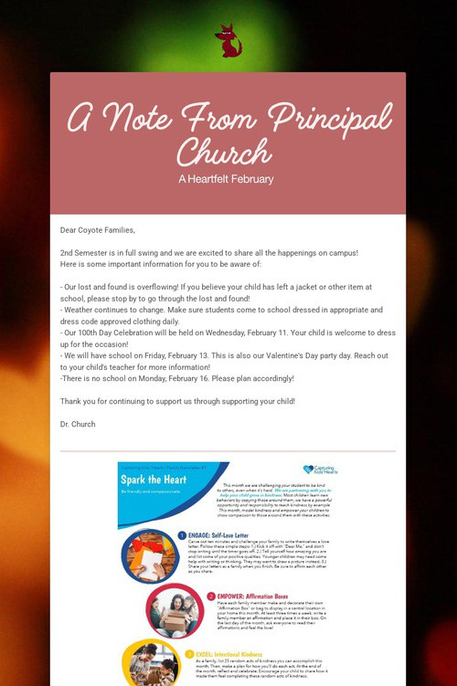 A Note From Principal Church