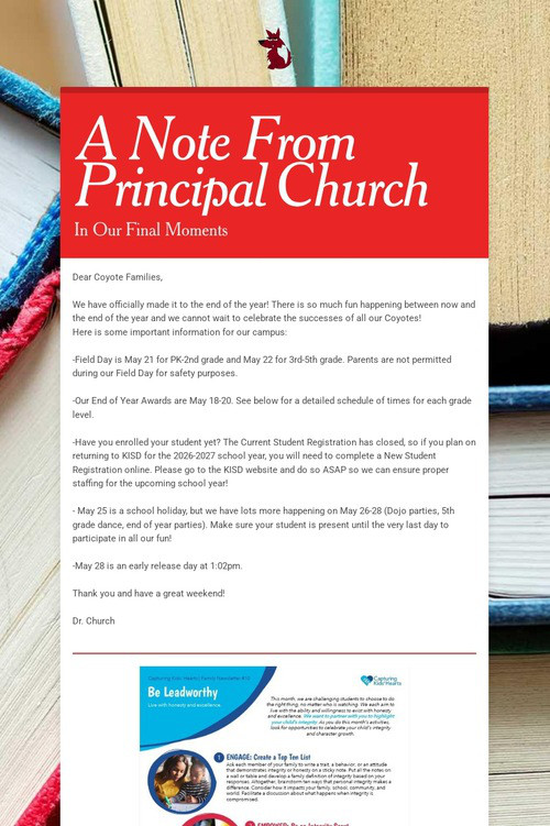 A Note From Principal Church