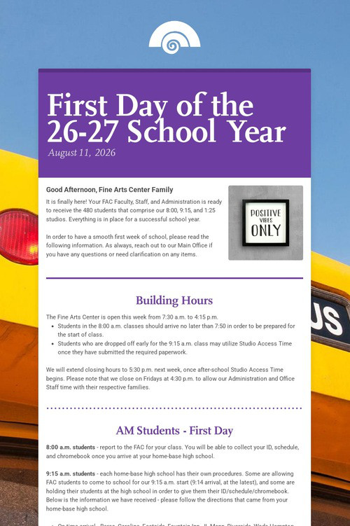 First Day of the 26-27 School Year