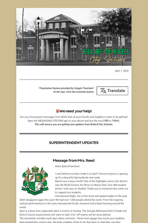 BCSS Newsletter- April 1, 2025
