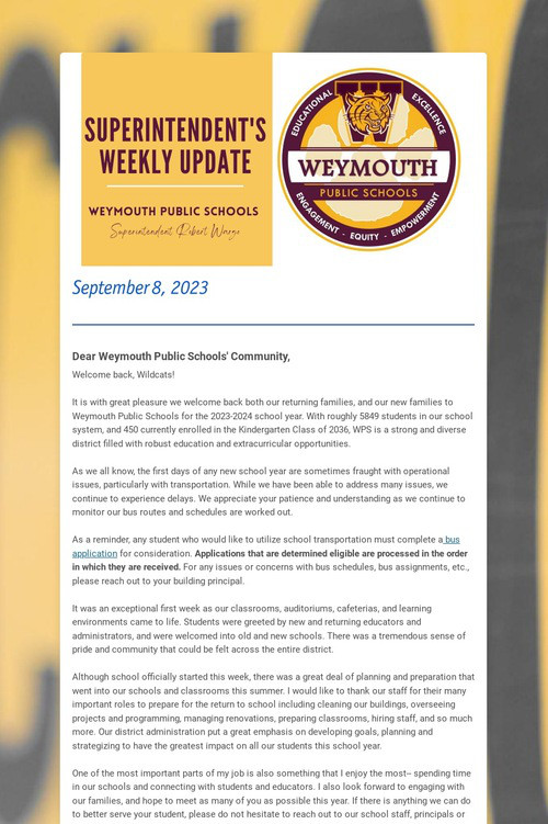 Superintendent's Weekly Update