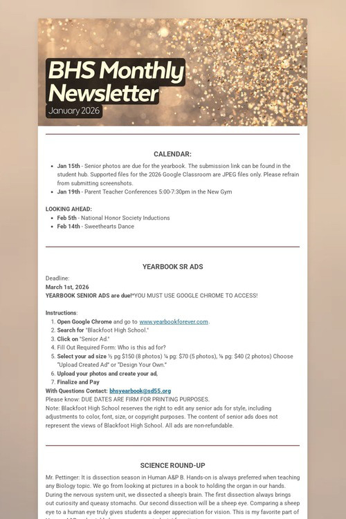 BHS Monthly Newsletter