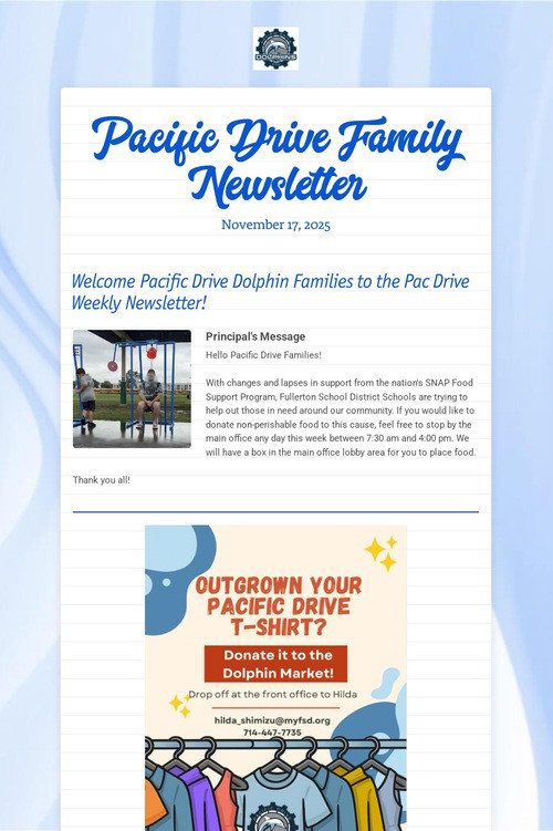 Pacific Drive Family Newsletter