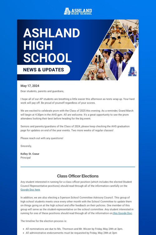 Ashland High School Weekly Update