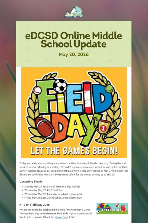 eDCSD Online Middle School Update