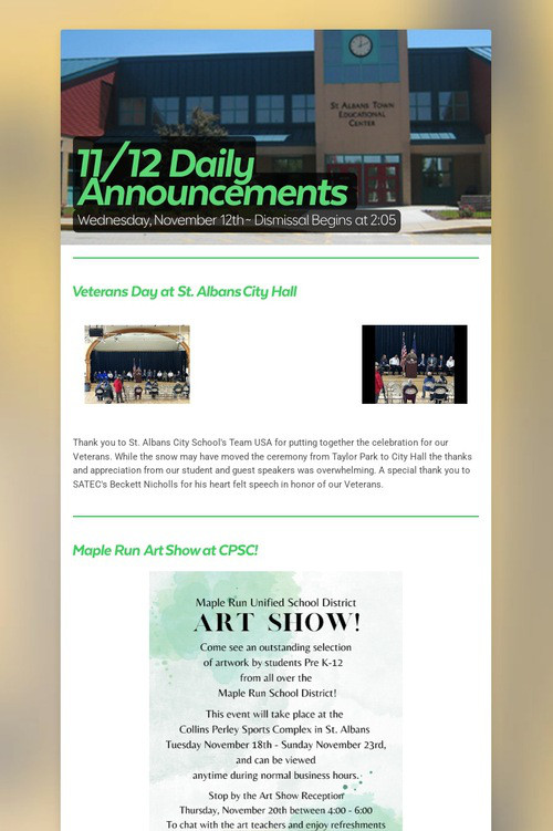 11/12 Daily Announcements