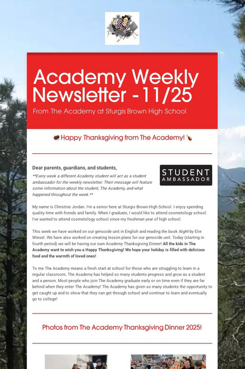 Academy Weekly Newsletter - 11/25