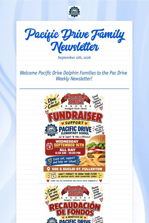 Pacific Drive Family Newsletter