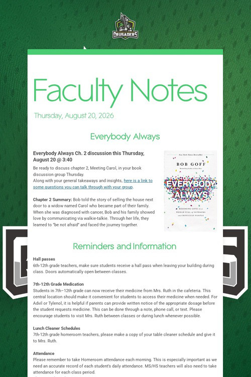 Faculty Notes