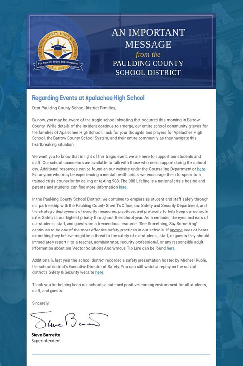 Important Message from PCSD
