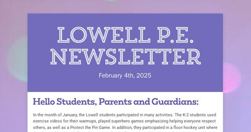 Lowell P.E. Newsletter