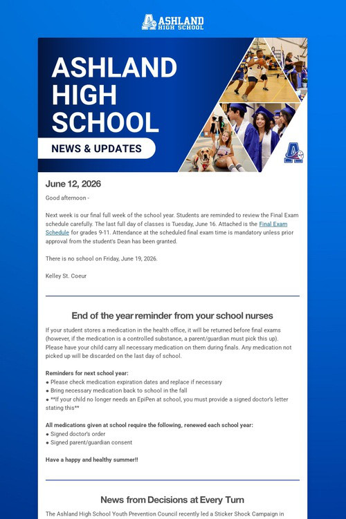 Ashland High School Weekly Update