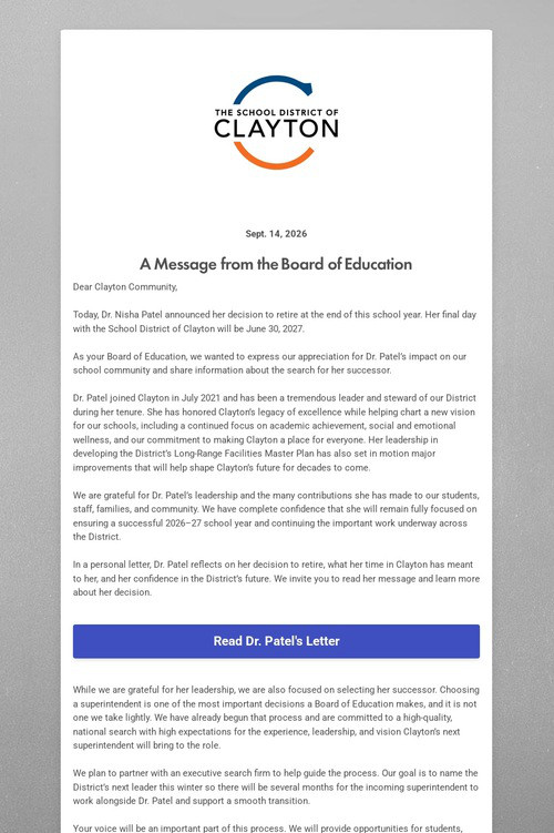 Message from the Board of Education