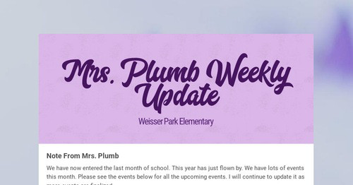 Mrs. Plumb Weekly Update