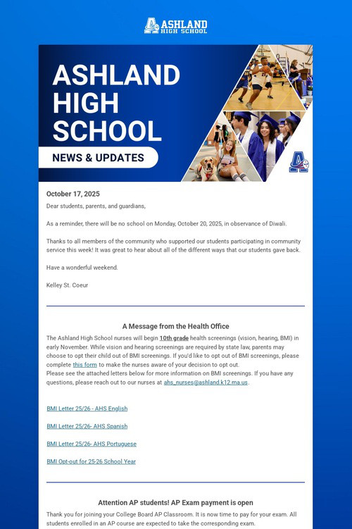 Ashland High School Weekly Update
